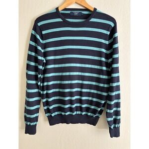 J. Crew Mens Blue Striped Cotton Cashmere Sweater Crewneck Sz M Nautical Preppy